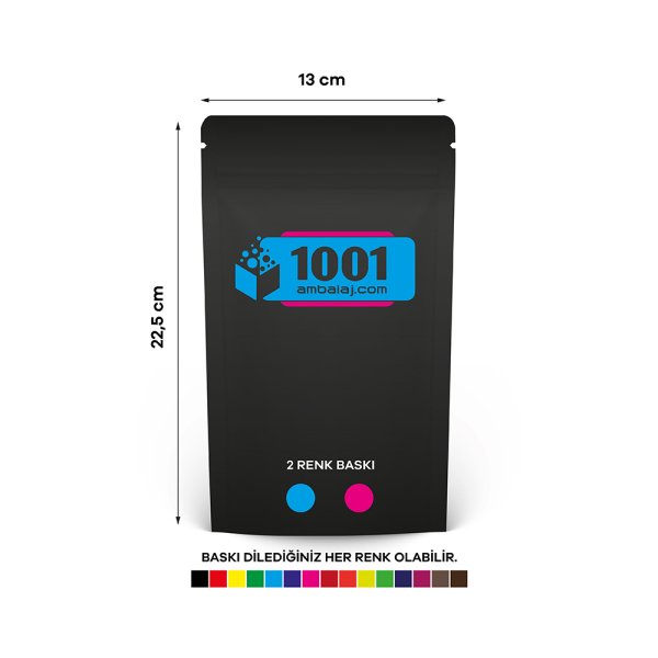 13X22,5 Cm 2 Baskılı Mat Siyah Renkli Tek Taraf İki Renk Doypack Torba 250 Gr /67/