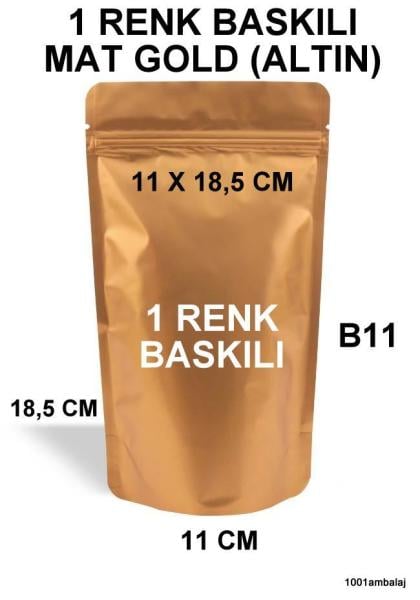 11X18,5 Cm 1 Baskılı Mat Gold ( Altın Renkli ) Tek Taraf Tek Renk Doypack Torba 100 Gr /25/