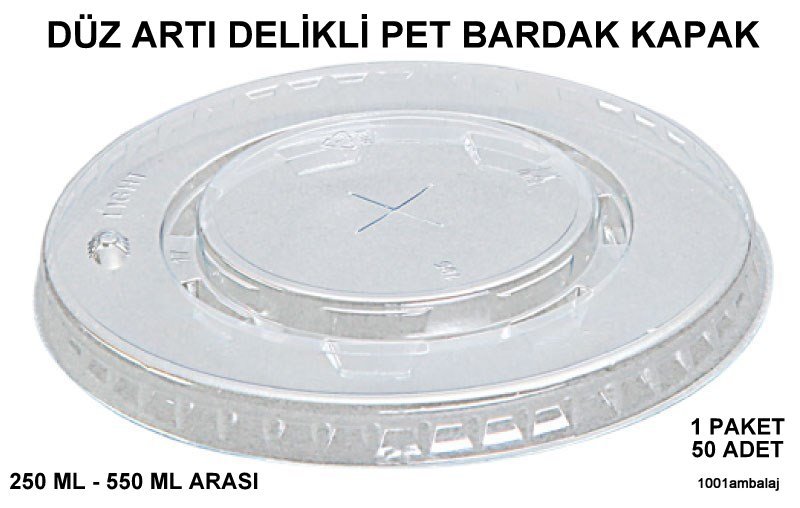 Bardak Kapağı Düz Pipet Delikli Plastik Şeffaf 8 Oz - 18 Oz Arasi / 95 Çap / 50 Adet