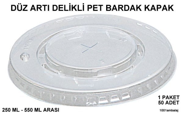 Bardak Kapağı Düz Pipet Delikli Plastik Şeffaf 8 Oz - 18 Oz Arasi / 95 Çap / 50 Adet