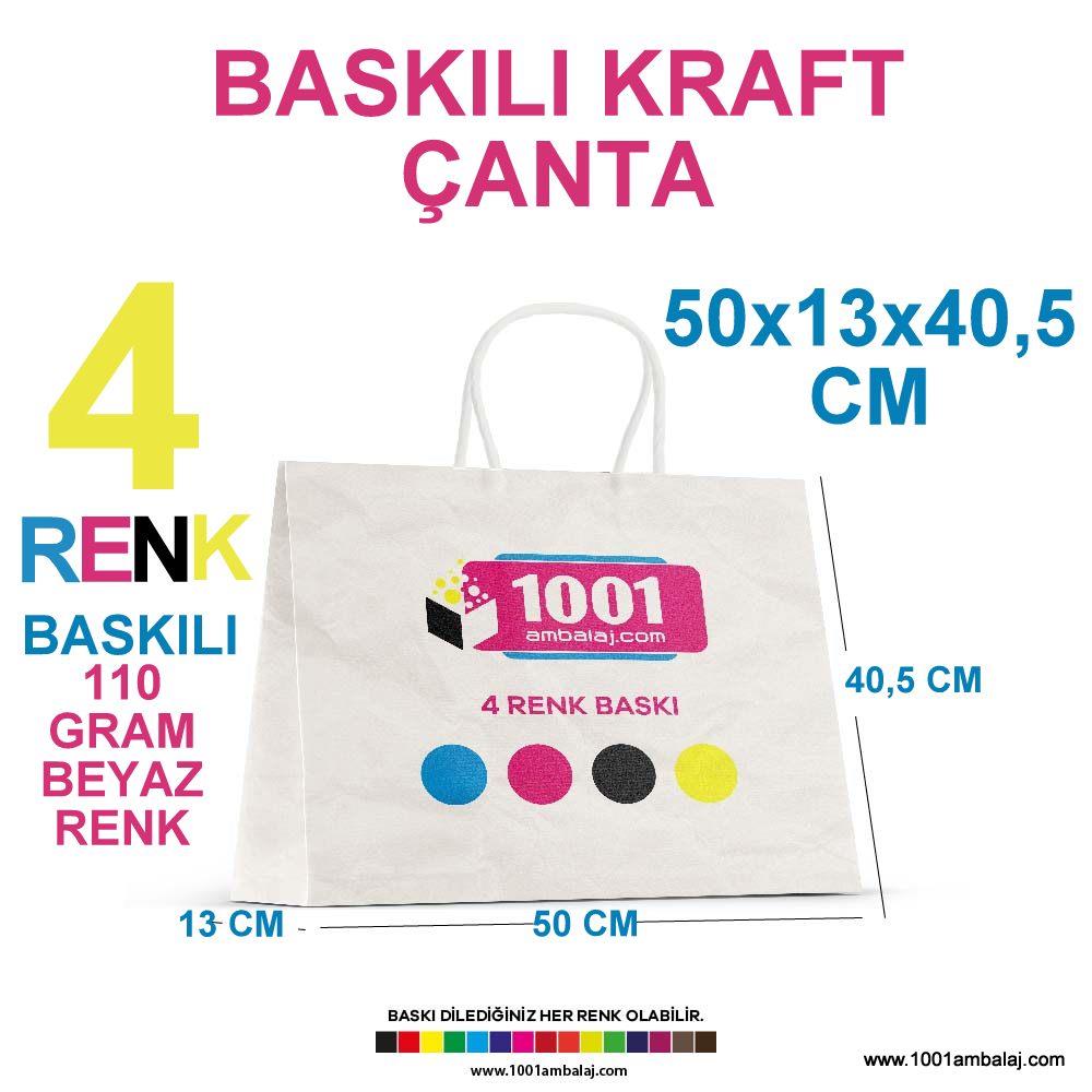 4 Renk Baskılı 50X13X40,5 Cm 110 Gr Kraft kağıt Çanta Beyaz Renk