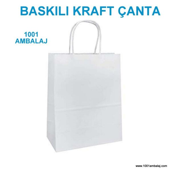 4 Renk Baskılı 50X13X40,5 Cm 110 Gr Kraft kağıt Çanta Beyaz Renk
