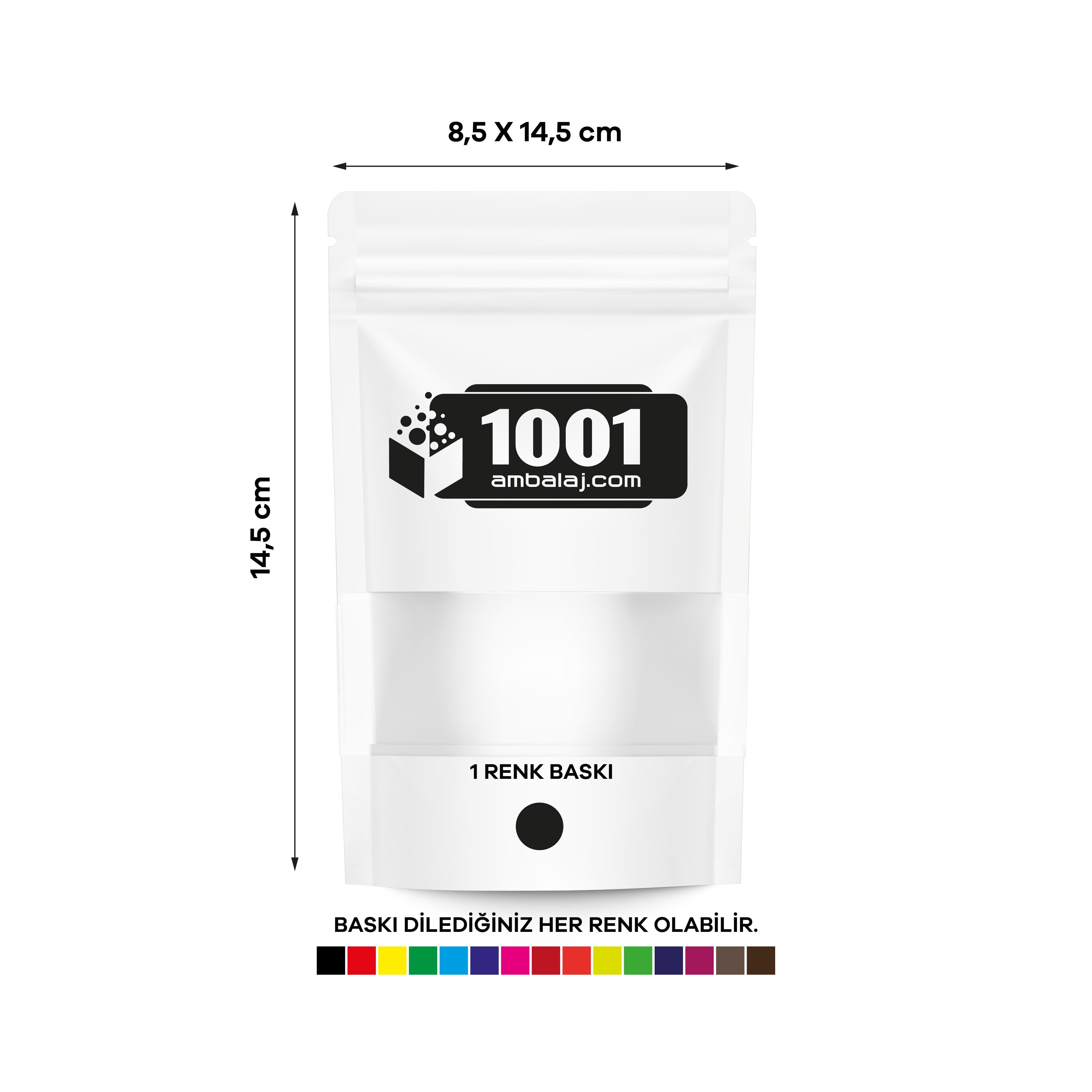 8,5X14,5 Cm 1 Baskılı Beyaz Renk Pencereli Tek Taraf Tek Renk Doypack Torba 50 Gr /08/ 500 ADET BASKILI