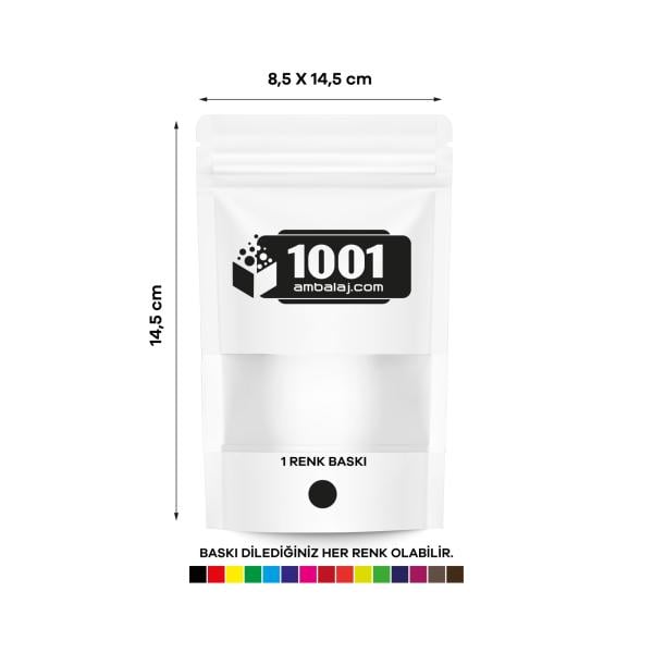 8,5X14,5 Cm 1 Baskılı Beyaz Renk Pencereli Tek Taraf Tek Renk Doypack Torba 50 Gr /08/ 500 ADET BASKILI