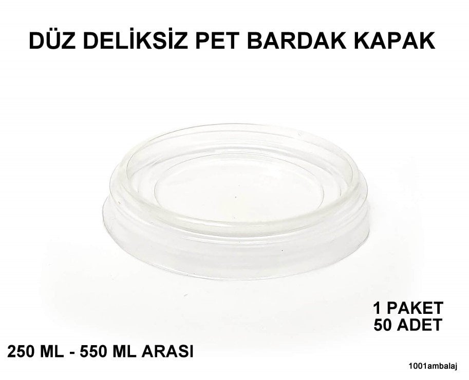 Bardak Kapağı Düz Deliksiz Plastik Şeffaf 8 Oz - 18 Oz Arasi / 95 Çap / 50 Adet