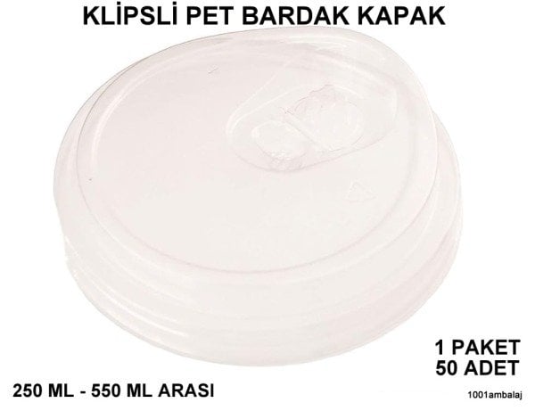 Bardak Kapağı Düz Klipsli Plastik Şeffaf 8 Oz - 18 Oz Arasi / 95 Çap / 50 Adet