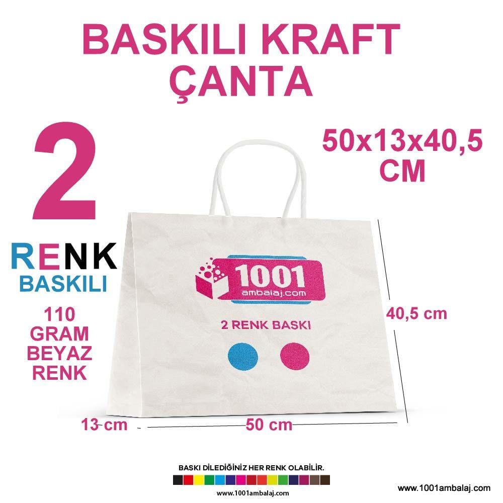 2 Renk Baskılı 50X13X40,5 Cm 110 Gr Kraft kağıt Çanta Beyaz Renk