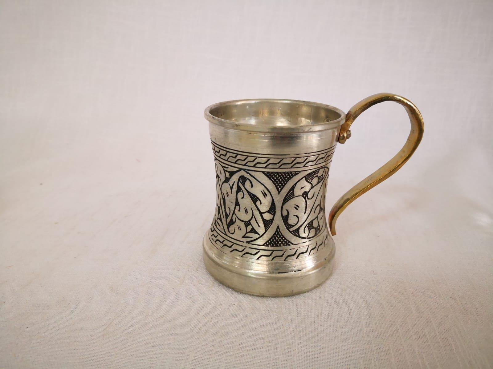 Ağır İşlemeli Bakır Bardak Aoa Ölçü 7,5X8Cm 10Cm Yüksekliği