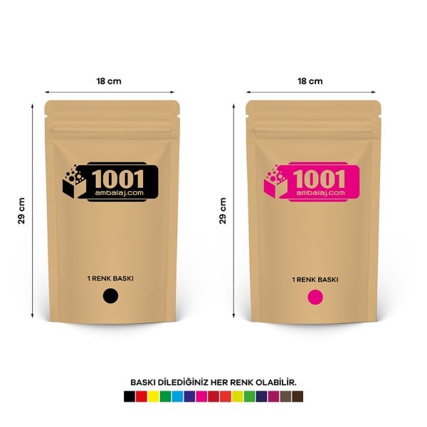 18X29 Cm 2 Baskılı Kraft Renkli İki Taraf Tek Renk Doypack Torba 750 Gr /34/