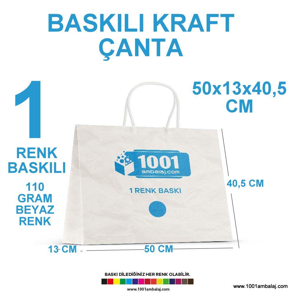 1 Renk Baskılı 50X13X40,5 Cm 110 Gr Kraft kağıt Çanta Beyaz Renk 5.000 ADET