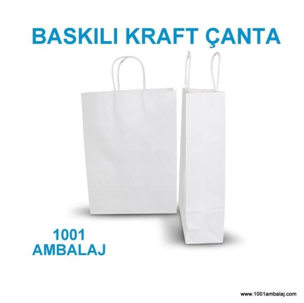1 Renk Baskılı 50X13X40,5 Cm 110 Gr Kraft kağıt Çanta Beyaz Renk 5.000 ADET
