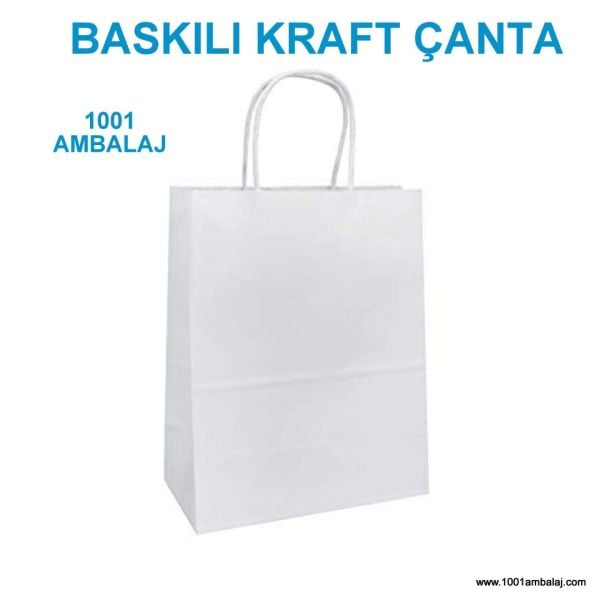 1 Renk Baskılı 50X13X40,5 Cm 110 Gr Kraft kağıt Çanta Beyaz Renk 5.000 ADET