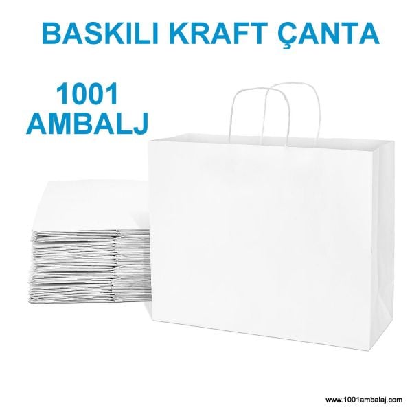 1 Renk Baskılı 50X13X40,5 Cm 110 Gr Kraft kağıt Çanta Beyaz Renk 5.000 ADET
