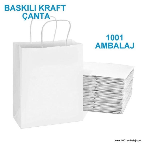 1 Renk Baskılı 50X13X40,5 Cm 110 Gr Kraft kağıt Çanta Beyaz Renk 5.000 ADET