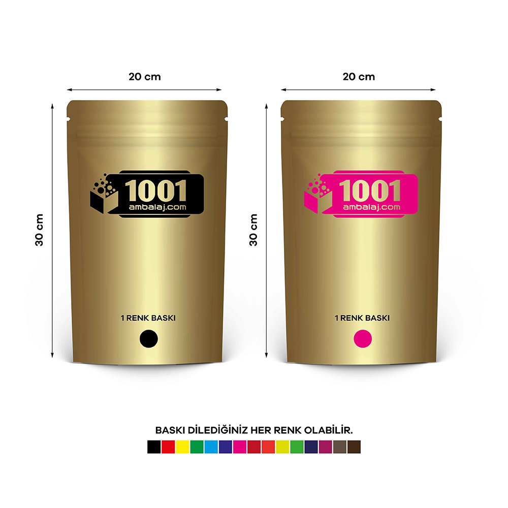 20X30 Cm 2 Baskılı Gold ( Altın ) Renkli İki Taraf Tek Renk Doypack Torba 1000 Gr /24/