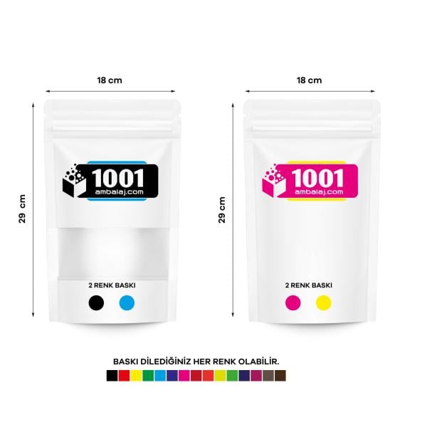 18X29 Cm 4 Baskılı Beyaz Renkli Pencereli İki Taraf İki Renk Doypack Torba 750 Gr /12/
