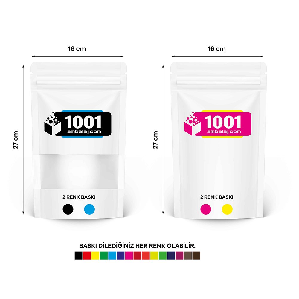 16X27 Cm 4 Baskılı Beyaz Renkli Pencereli İki Taraf İki Renk Doypack Torba 500 Gr /11/