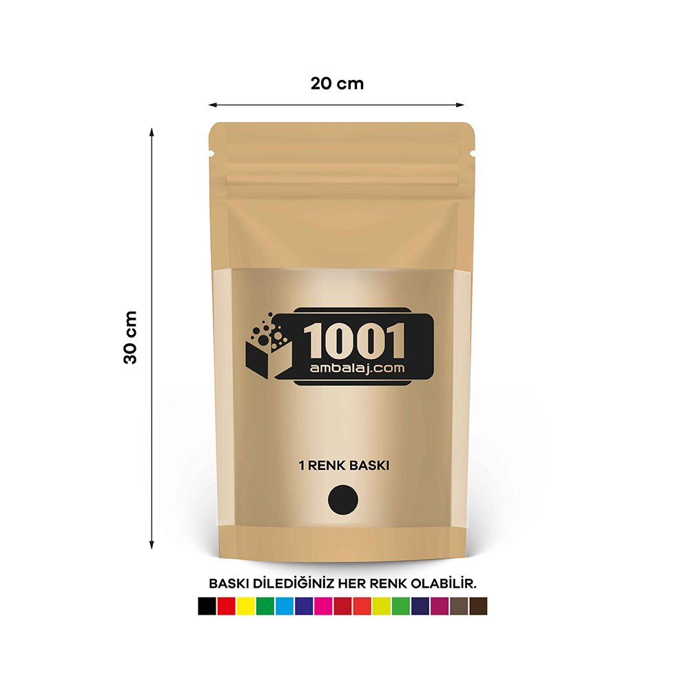 13X22,5 Cm 1 Baskılı Kraft Renkli Geniş Pencereli Tek Taraf Tek Renk Doypack Torba 250 Gr /45/