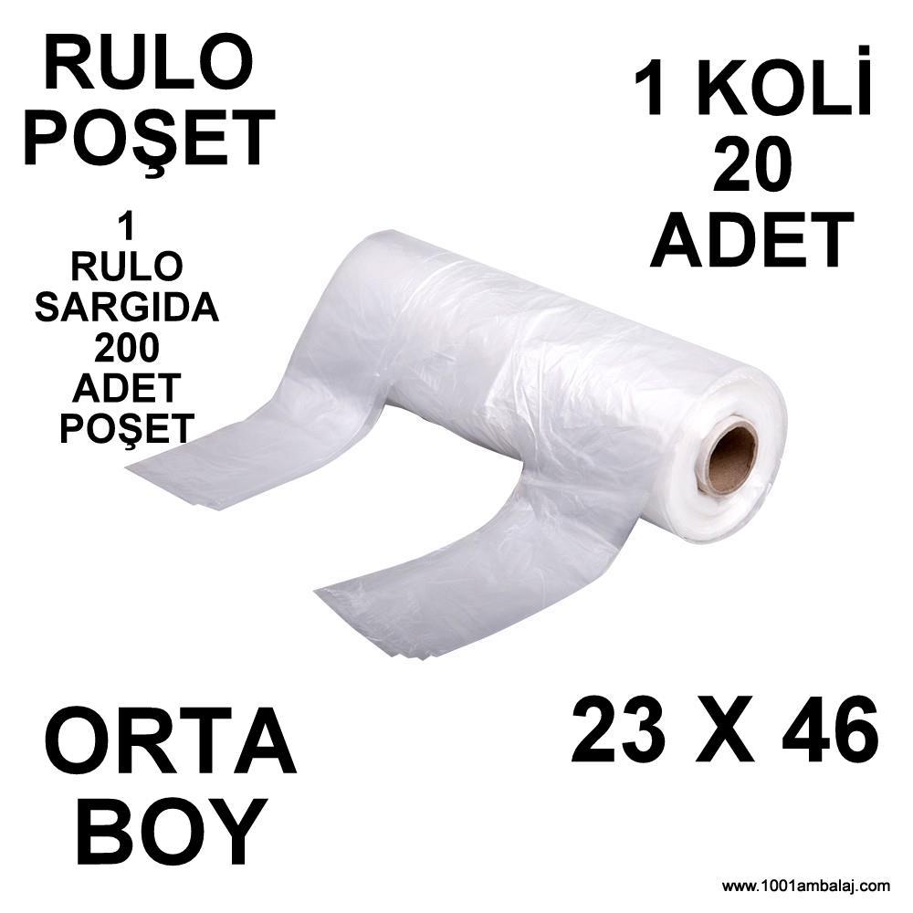Rulo Poşet Orta Boy 23X46 Cm 20 Rulo (1 Rulo Sargıda 200 Adet Poşet )1 Koli