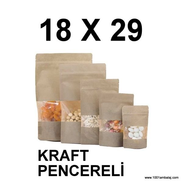 18X29 Cm Kraft Renk Doypack Torba Pencereli /41/