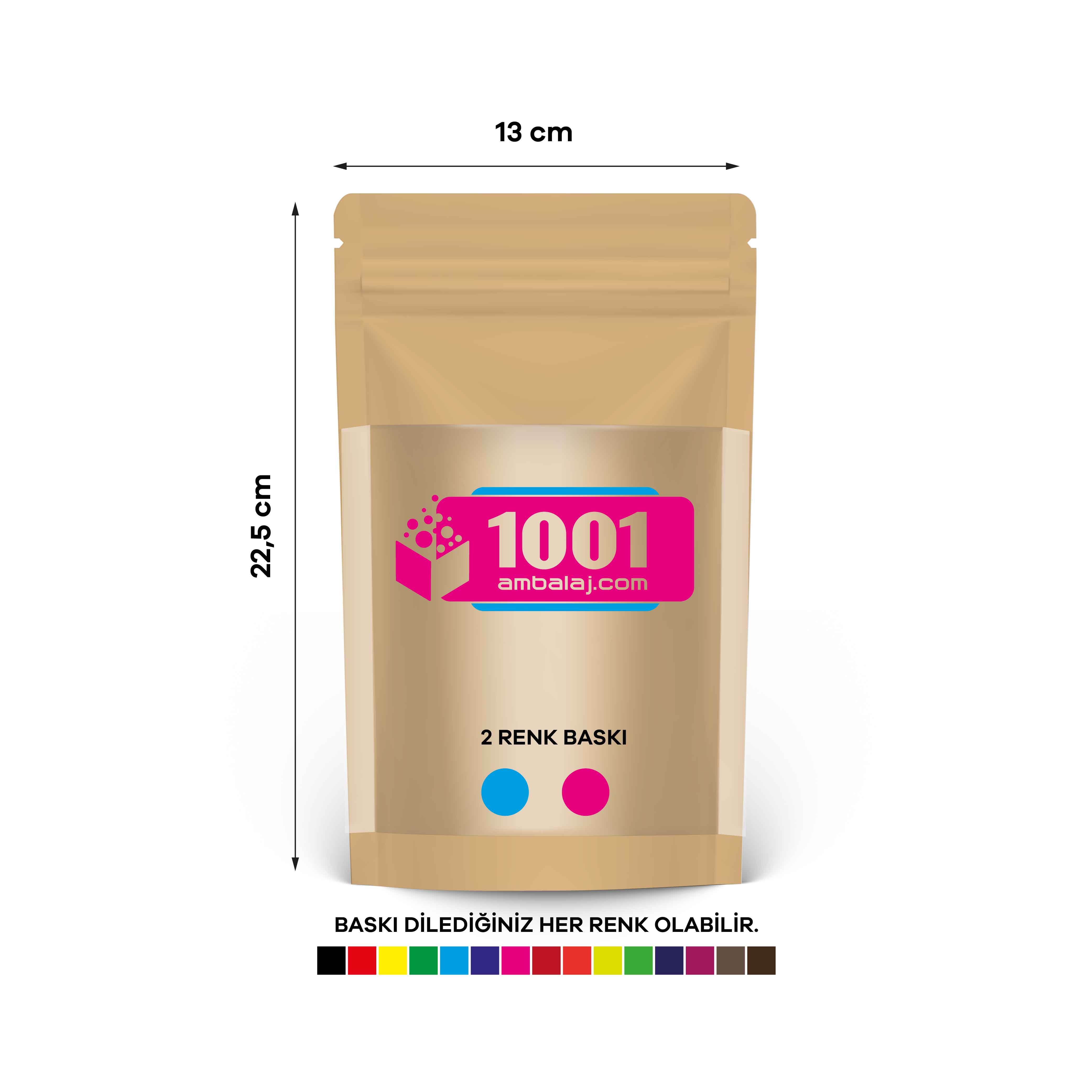 13X22,5 Cm 2 Baskılı Kraft Renkli Geniş Pencereli Tek Taraf İki Renk Doypack Torba 250 Gr /45/