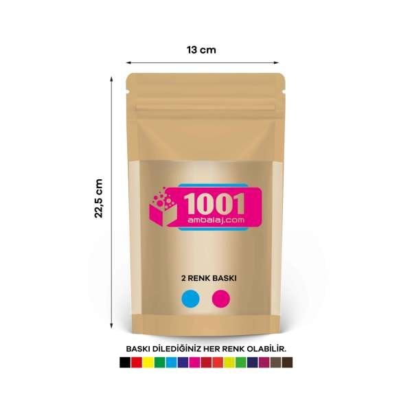 13X22,5 Cm 2 Baskılı Kraft Renkli Geniş Pencereli Tek Taraf İki Renk Doypack Torba 250 Gr /45/