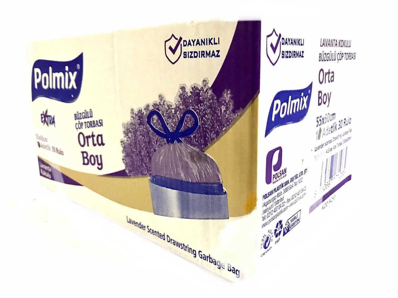 Çöp Torbası Polmix Büzgülü Orta 55X60 Lavanta Kokulu 30 Paket