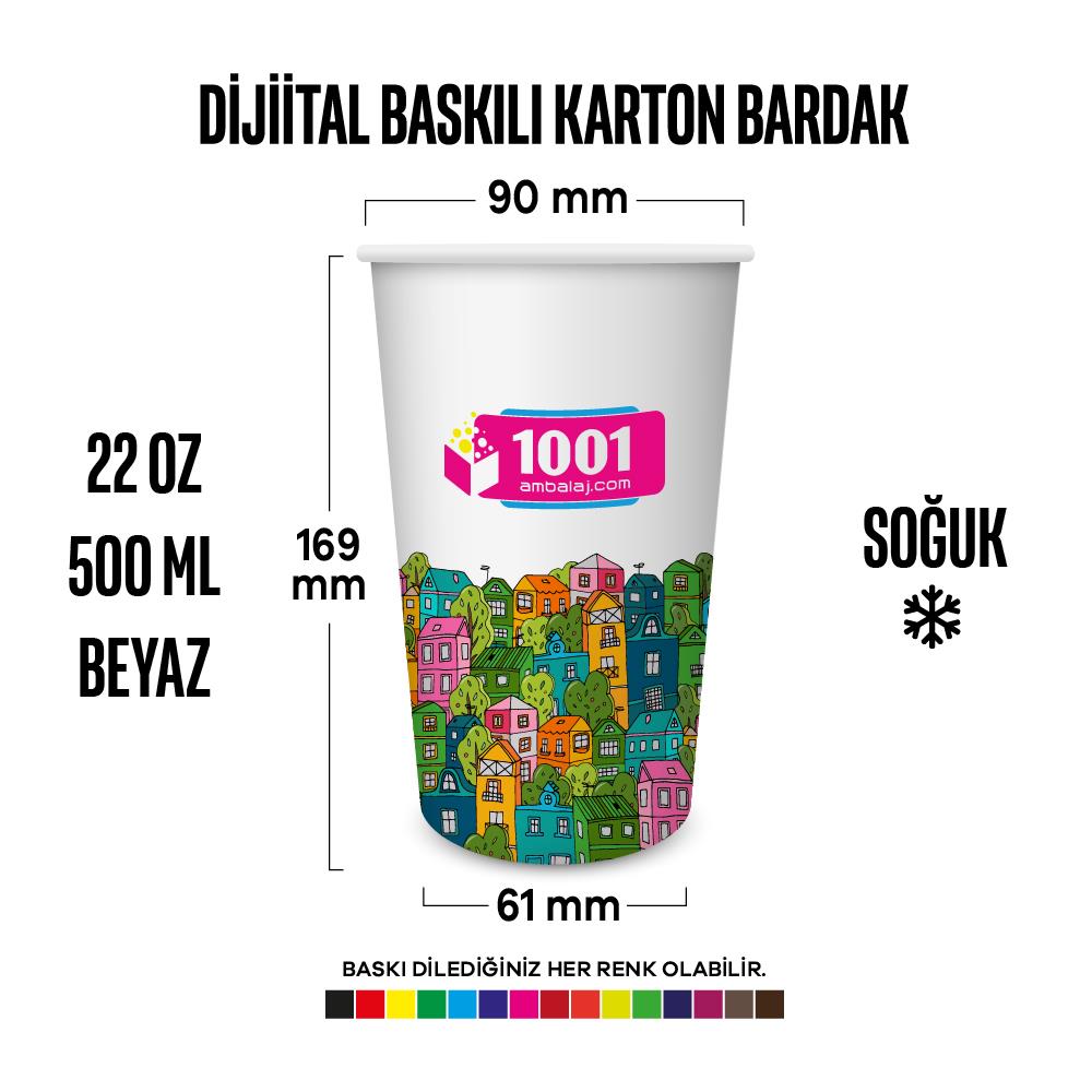 Dijital Baskılı 22 Oz Karton Bardak Tek Kat Duvarlı Beyaz Soğuk