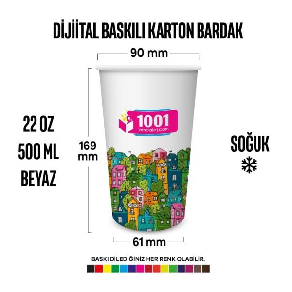 Dijital Baskılı 22 Oz Karton Bardak Tek Kat Duvarlı Beyaz Soğuk
