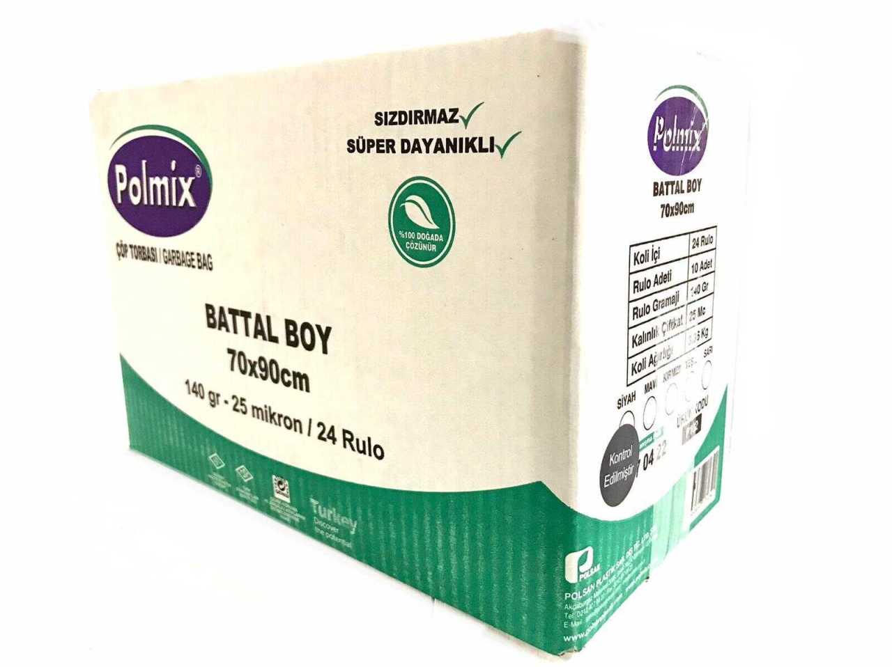 Çöp Torbası Polmix Battal 140 Gram 70X90 Siyah 1 Koli 24 Paket