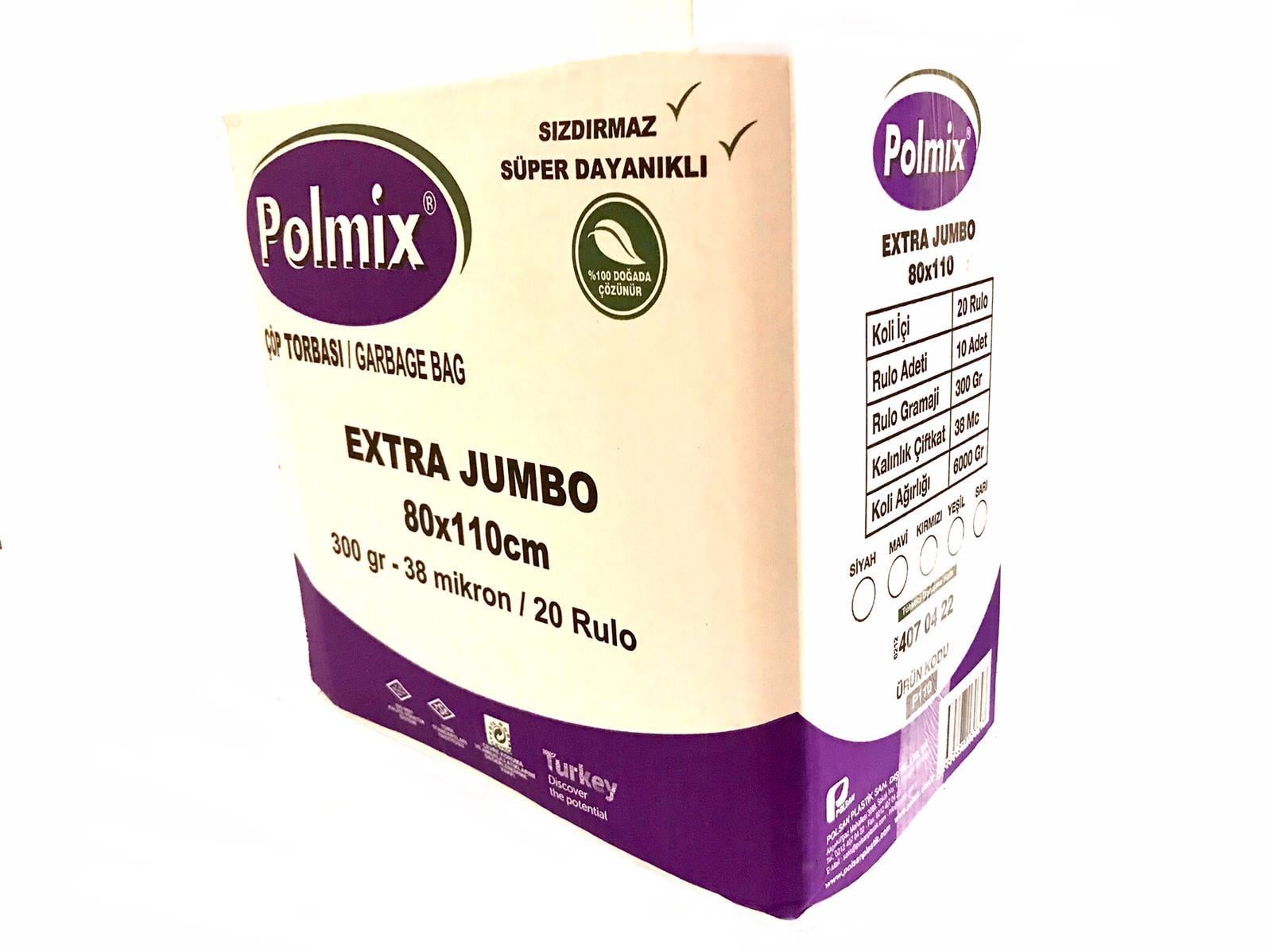 Çöp Torbası Polmix Jumbo Extra 80X110 Mavi 1 Koli 20 Paket