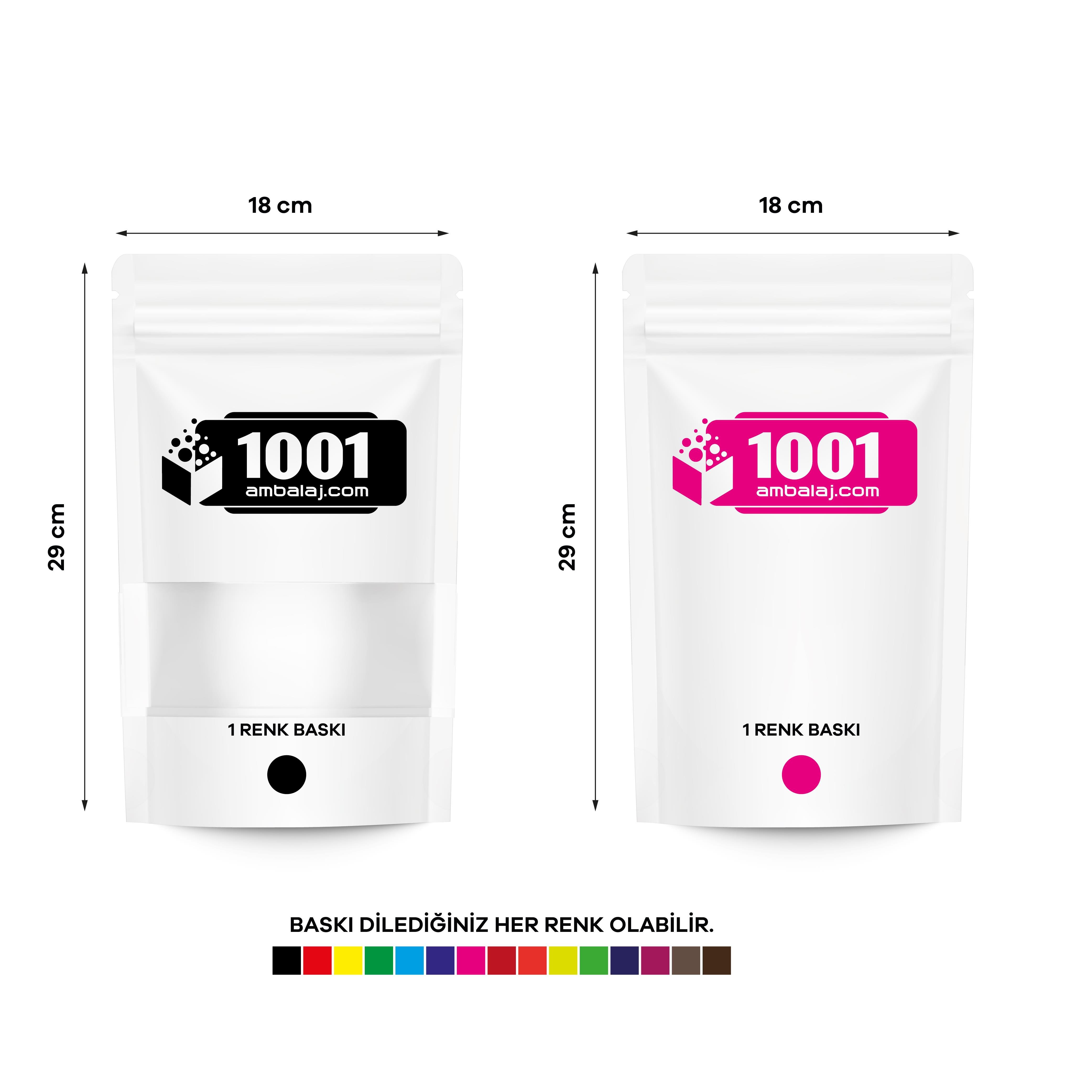 18X29 Cm 2 Baskılı Beyaz Renkli Pencereli İki Taraf Tek Renk Doypack Torba 750 Gr /12/