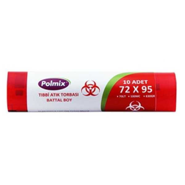 Çöp Torbası Polmix Tibbi Atik 72X95 Çift Kat Kırmızı 1 Paket