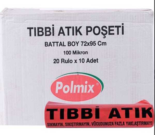 Çöp Torbası Polmix Tibbi Atik 72X95 Çift Kat Kırmızı 1 Paket