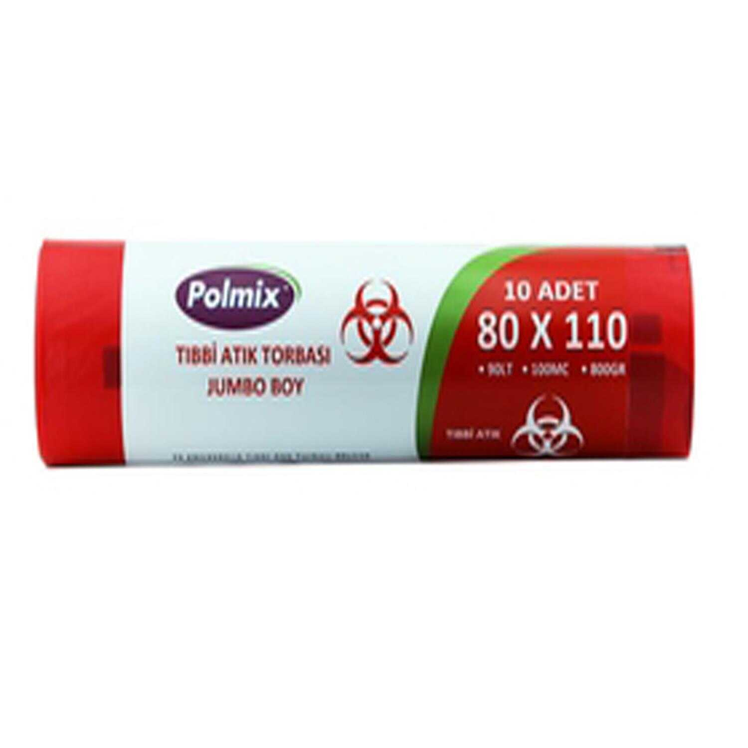 Çöp Torbası Polmix Tibbi Atik 80X110 Çift Kat Kırmızı 1 Paket
