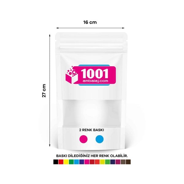 16X27 Cm 2 Baskılı Beyaz Renkli Pencereli Tek Taraf İki Renk Doypack Torba 500 Gr /11/