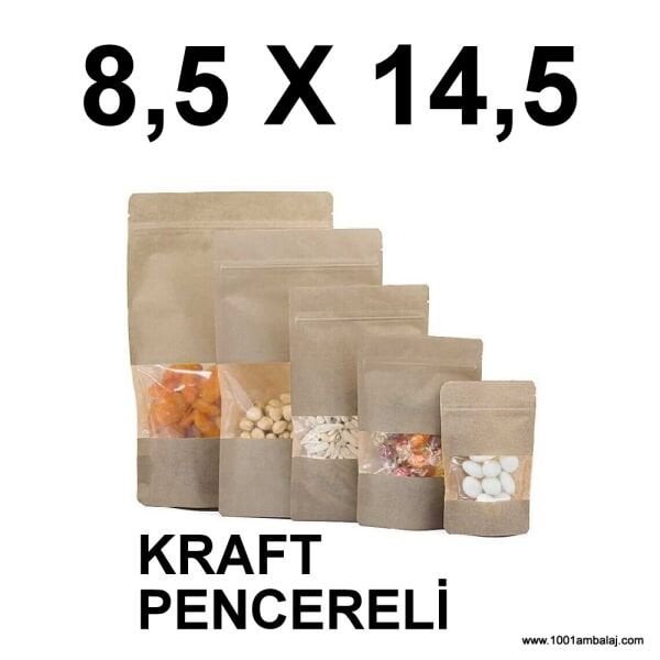 8,5X14,5 Cm Kraft Renk Doypack Torba Pencereli /37/