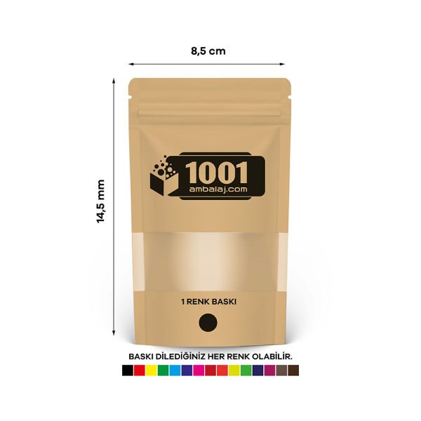 8,5X14,5 Cm Kraft Renk Doypack Torba Pencereli /37/