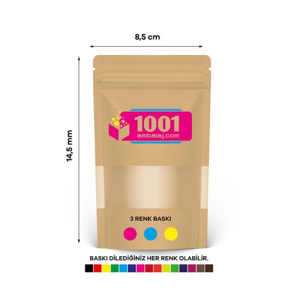 8,5X14,5 Cm Kraft Renk Doypack Torba Pencereli /37/