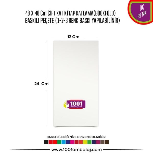 Baskılı Peçete 48X48 Cm 1-2-3 Renk Baskılı Çift Kat Beyaz Kitap Katlama Peçete
