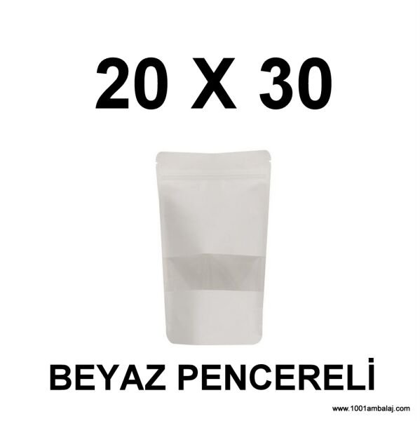 20X30 Cm Beyaz Renk Doypack Torba Pencereli /13/
