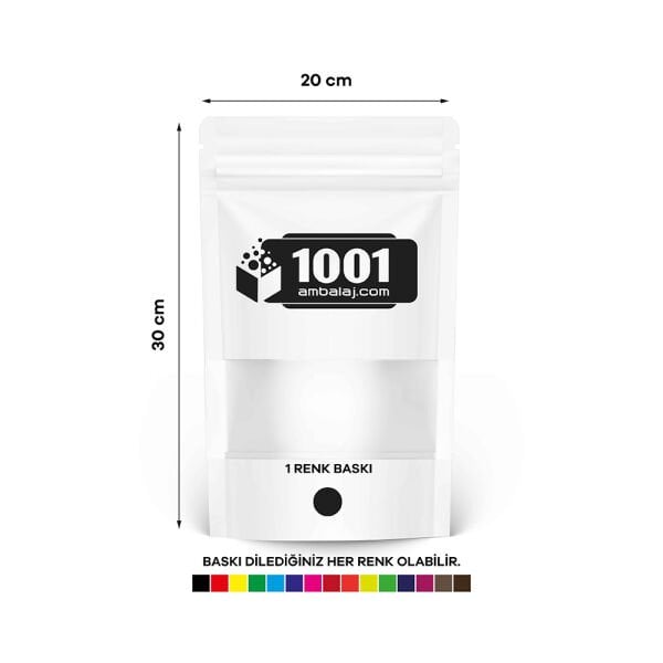 20X30 Cm Beyaz Renk Doypack Torba Pencereli /13/