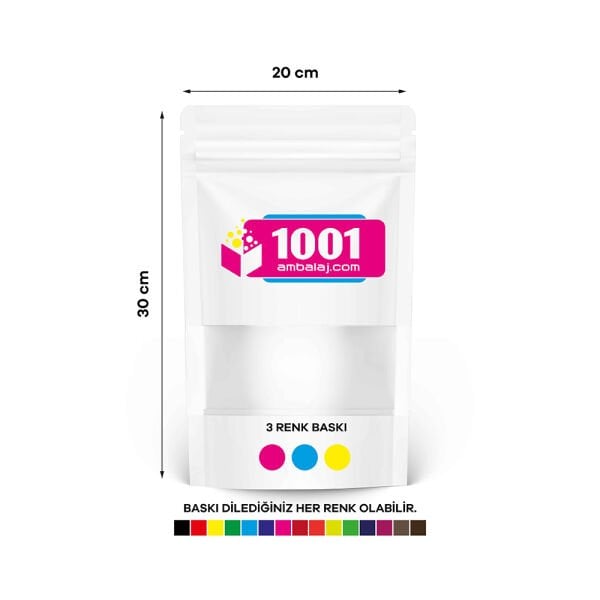 20X30 Cm Beyaz Renk Doypack Torba Pencereli /13/