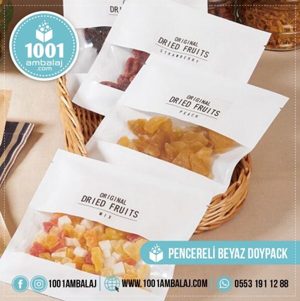 20X30 Cm Beyaz Renk Doypack Torba Pencereli /13/