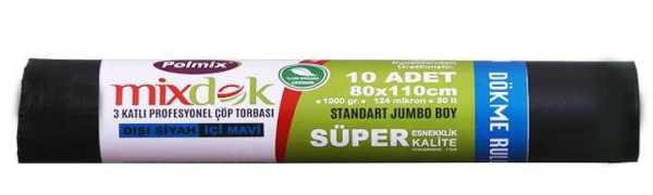 Çöp Torbası Polmix Profesyonel 80X110 Üç Katli Diş Siyah 1 Koli