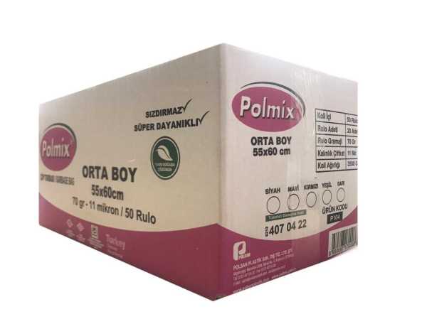 Çöp Torbası Polmix Orta Boy 70 Gram 55X60 Siyah 1 Koli 50 Paket