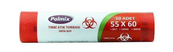 Çöp Torbası Polmix Tibbi Atik 55X60 Çift Kat Kırmızı 1 Koli