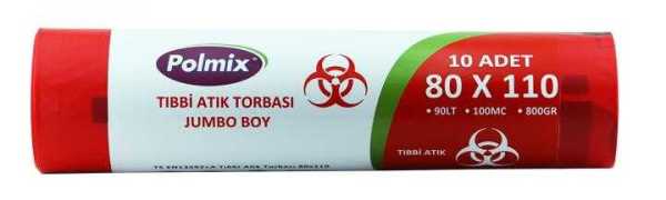Çöp Torbası Polmix Tibbi Atik 80X110 Çift Kat Kırmızı 1 Koli