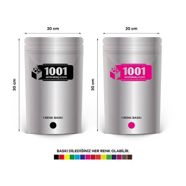20X30 Cm 2 Baskılı Alüminyum Renkli İki Taraf Tek Renk Doypack Torba 1000 Gr /06/