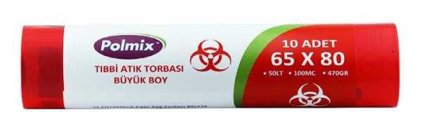 Çöp Torbası Polmix Tibbi Atik 65X80 Çift Kat Kırmızı 1 Koli